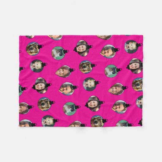 Couverture Polaire Noël Amusant Famille Visages Ornements Rose (Devant (Horizontal))
