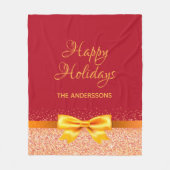 Couverture Polaire Noël Arc ruban rose or rouge (Devant)