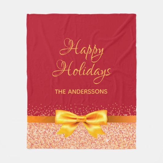 Couverture Polaire Noël Arc ruban rose or rouge (Devant)