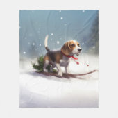 Couverture Polaire Noël Beagle neige hiver (Devant)