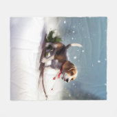 Couverture Polaire Noël Beagle neige hiver (Devant (Horizontal))