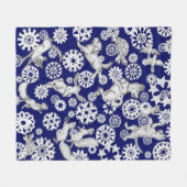 Couverture Polaire Noël Bleu Blancs Animaux & Flammes de neige (Devant (Horizontal))