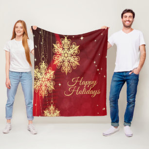 Couverture Polaire Noël cadeau Red Golden Snowflakes Holiday
