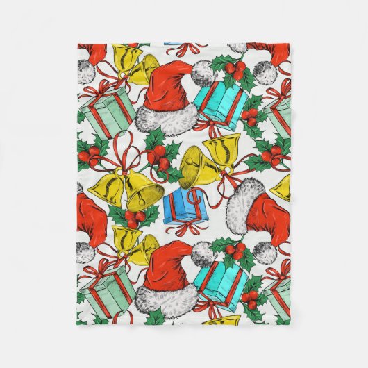 Couverture Polaire Noël Cadeaux colorés Red Santa Hats Fêtes (Devant)