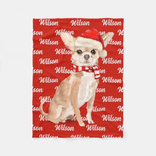 Couverture Polaire Noël Chihuahua Père Noël Nom du chien (Devant)