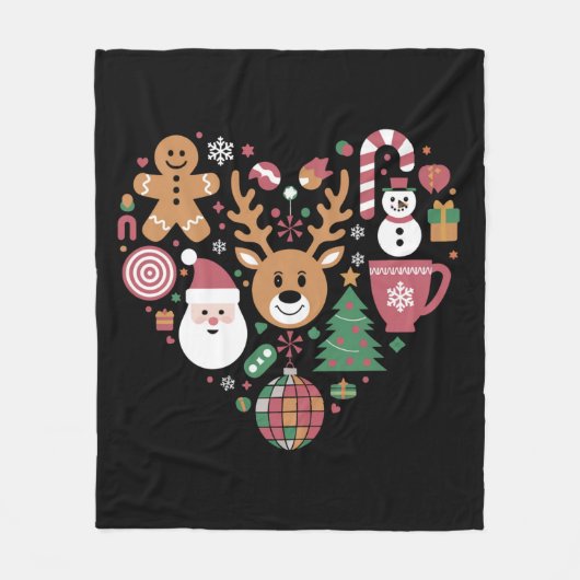 Couverture Polaire Noël Coeur Amour Icônes Fêtes Noël Père Noël (Devant)