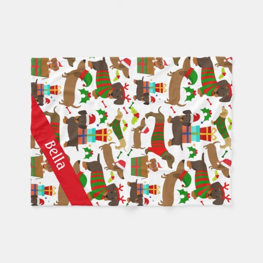 Couverture Polaire Noël Dachshund mignon chien animal (Devant (Horizontal))