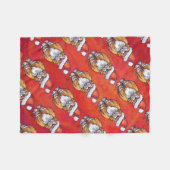 Couverture Polaire Noël de chat de gingembre sur le rouge (Devant (Horizontal))