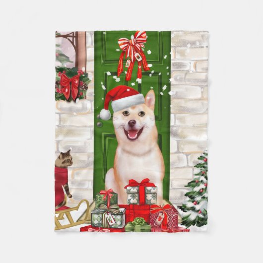 Couverture Polaire Noël de Chien Shiba Inu (Devant)
