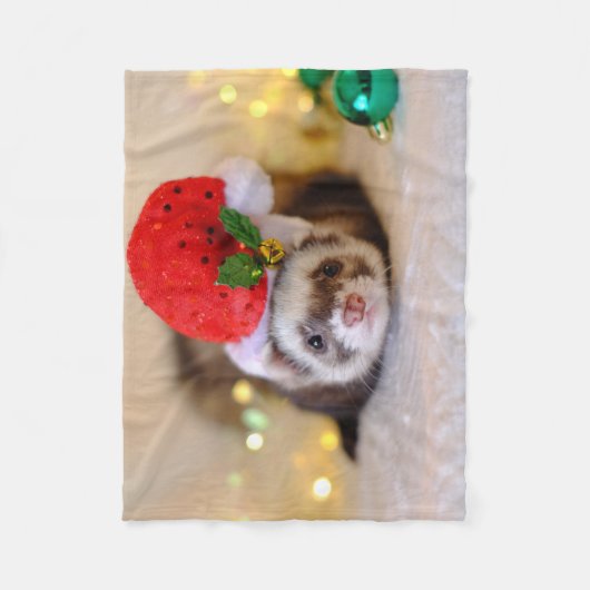 Couverture Polaire Noël de la coutume furet à Santa Hat (Devant)