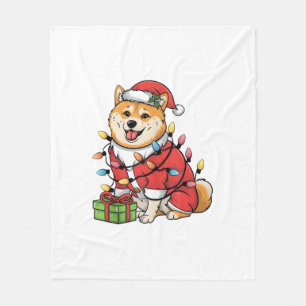 Couverture Polaire Noël de l'éclairage de Noël Père Noël Shiba Inu Ch