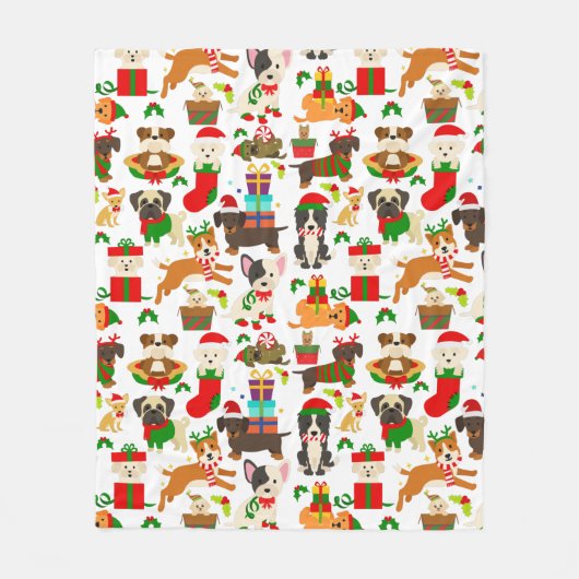 Couverture Polaire Noël de mignon chien chiot (Devant)