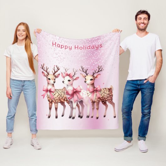 Couverture Polaire Noël Deer Vacances Fleece Blanche (En situation)