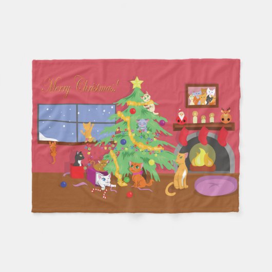 Couverture Polaire Noël des chatons (Devant (Horizontal))