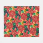 Couverture Polaire Noël des Poinsettias Rouge et Or (Devant (Horizontal))