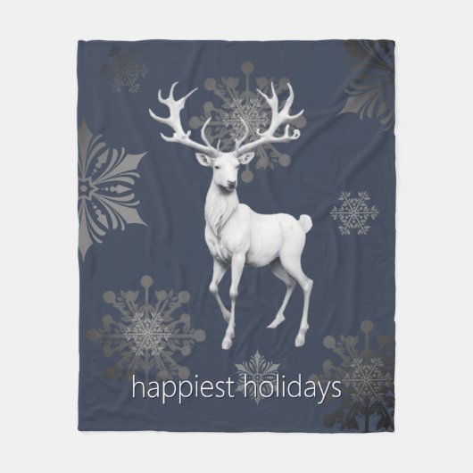 Couverture Polaire Noël des rennes d'ivoire | Bleu (Devant)