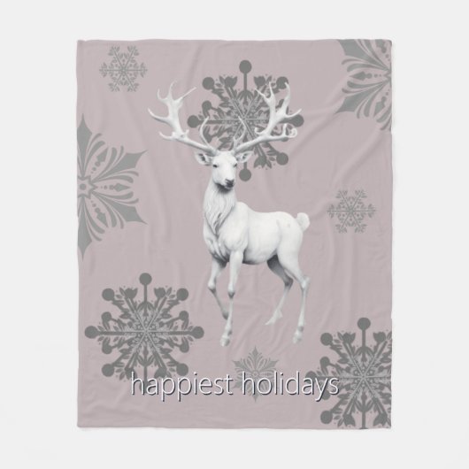 Couverture Polaire Noël des rennes d'ivoire | Rose (Devant)