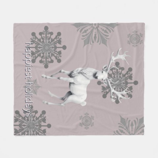 Couverture Polaire Noël des rennes d'ivoire | Rose (Devant (Horizontal))