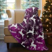 Couverture Polaire Noël des rennes mignons nom pourpre