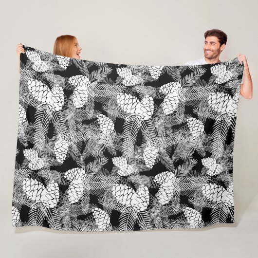 Couverture Polaire Noël d'hiver abstrait pin blanc cônes arbre par (En situation)