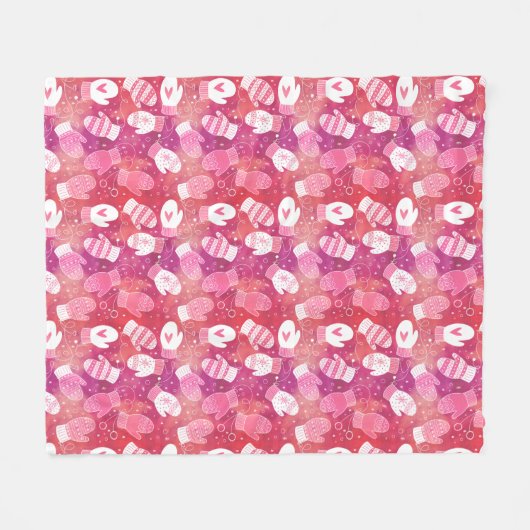 Couverture Polaire Noël d'hiver Mittens Motif en rose (Devant (Horizontal))