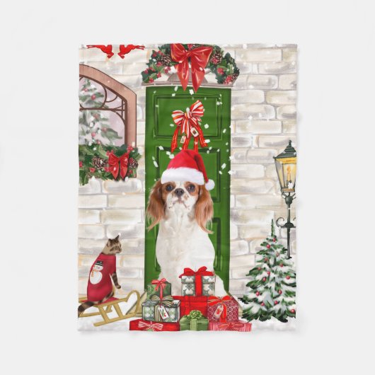 Couverture Polaire Noël du chien Cavalier King (Devant)