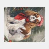 Couverture Polaire Noël du chien espagnol Cavalier King Charles (Devant (Horizontal))