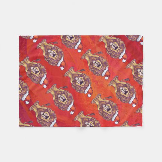Couverture Polaire Noël du lion en rouge (Devant (Horizontal))