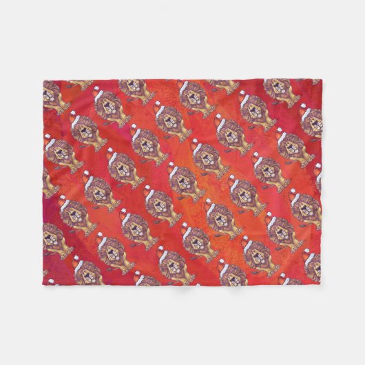 Couverture Polaire Noël du lion en rouge (Devant (Horizontal))