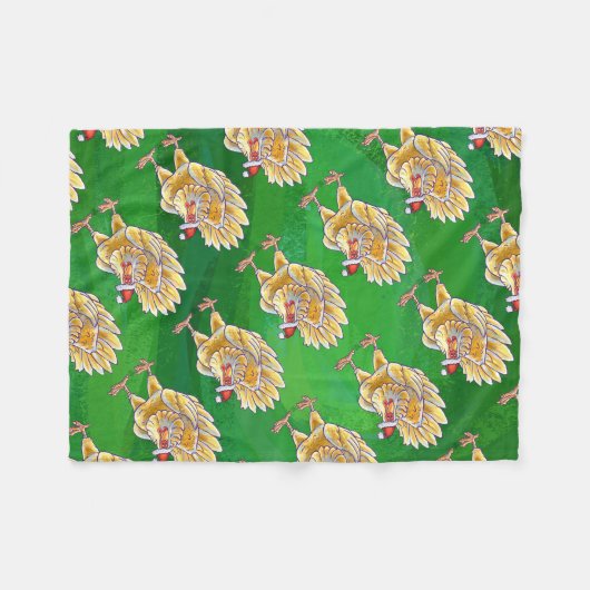 Couverture Polaire Noël Du Poulet Sur Vert (Devant (Horizontal))