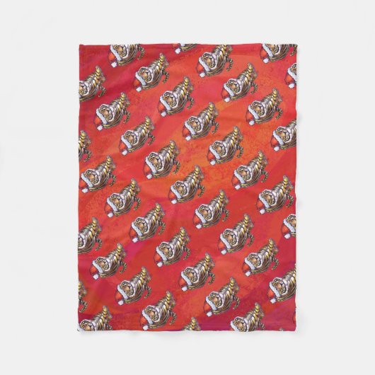 Couverture Polaire Noël du tigre en rouge (Devant)