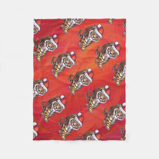 Couverture Polaire Noël du tigre en rouge (Devant)