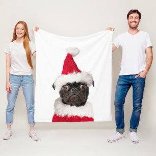 Couverture Polaire Noël Festif mignon Carlin noir Santa Hat