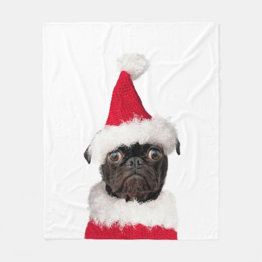 Couverture Polaire Noël Festif mignon Carlin noir Santa Hat (Devant)