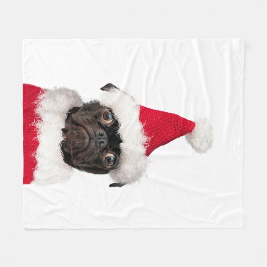 Couverture Polaire Noël Festif mignon Carlin noir Santa Hat (Devant (Horizontal))