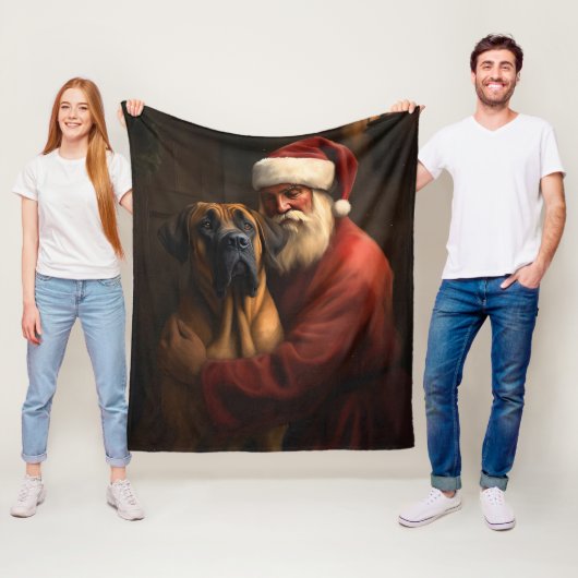 Couverture Polaire Noël festif Rhodesian Ridgeback Santa Claus (En situation)