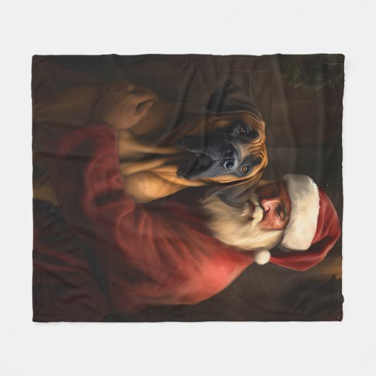 Couverture Polaire Noël festif Rhodesian Ridgeback Santa Claus (Devant (Horizontal))