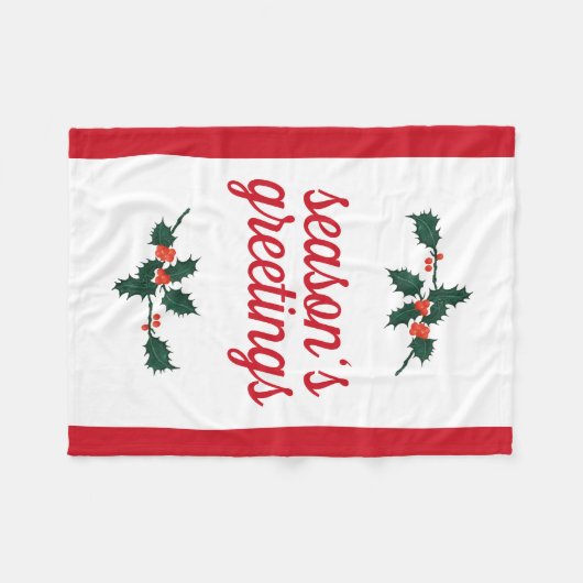 Couverture Polaire Noël Festive Holly Berries Bonnes Fêtes (Devant (Horizontal))