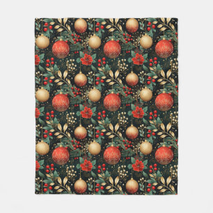 Couverture Polaire Noël Floral Berry Or Ornement Rouge Enfants