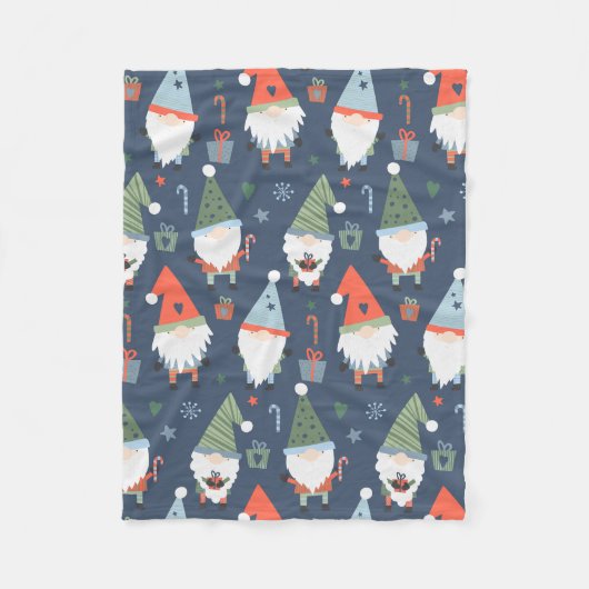 Couverture Polaire Noël Gnomes Arbres Bleu Vert Rouge (Devant)