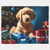 COUVERTURE POLAIRE NOËL GOLDEN RETRIEVER PUPPY (Devant (Horizontal))