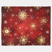 Couverture Polaire Noël Golden Snowflakes sur Arrière - plan rouge (Devant (Horizontal))