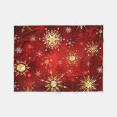Couverture Polaire Noël Golden Snowflakes sur Arrière - plan rouge (Devant (Horizontal))