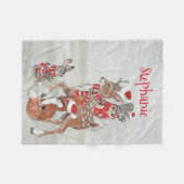 Couverture Polaire Noël Grey Winter Woodland Animal Deer Nom (Devant (Horizontal))