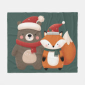 Couverture Polaire Noël/hiver Mignonne Ours et renard (Devant (Horizontal))