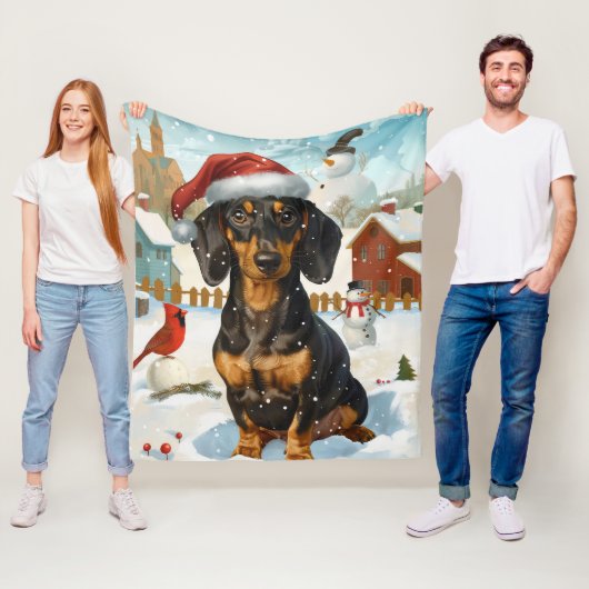 Couverture Polaire Noël Joie d'Hiver du Teckel (En situation)