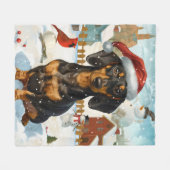 Couverture Polaire Noël Joie d'Hiver du Teckel (Devant (Horizontal))