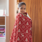 Couverture Polaire Noël Knit Moose Tree Red Winter Holidays