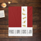 Couverture Polaire Noël Moderne Chat Rouge Blanc Or