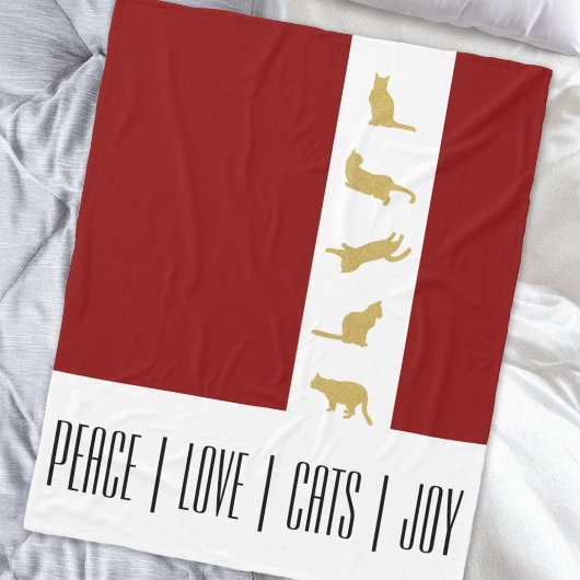 Couverture Polaire Noël Moderne Chat Rouge Blanc Or